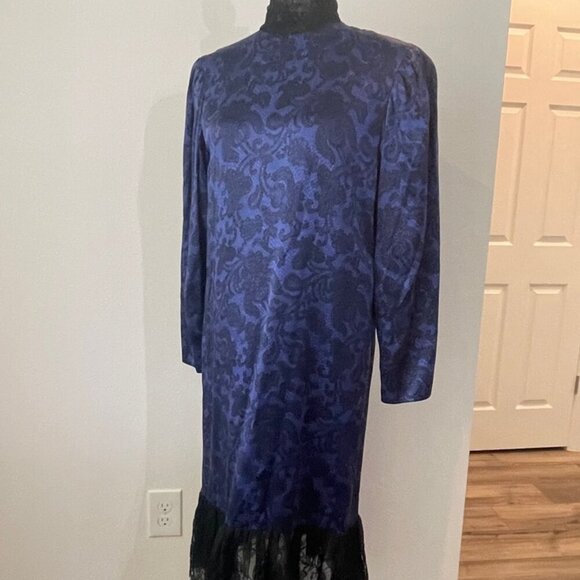 HANAE MORI DRESS SILK VTG 80’s Sz 6 PURPLE BLACK WHIMSIGOTH SOPHISTICATED - Picture 13 of 16